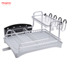 Almacenamiento de utensilios de cocina Estante para platos de aleación de aluminio sobre fregadero Organizador Soporte Estante para platos Portavasos Estante para bandeja de platos de secado de metal de doble cubierta 