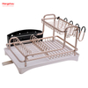 Bandeja para platos de secado de metal de doble cubierta, soporte para estante para platos, portavasos, almacenamiento de utensilios de cocina, estante para platos de aleación de aluminio sobre organizador para fregadero