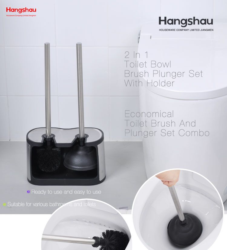 Escobilla de baño de metal con soporte y desatascador
