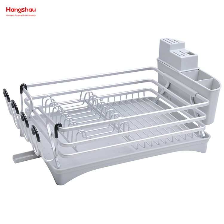 Estante para platos de cocina Portavasos Estante para platos de aleación de aluminio sobre fregadero Organizador Soporte Estante para platos Encimera Secado de metal Estante para bandejas de plástico 