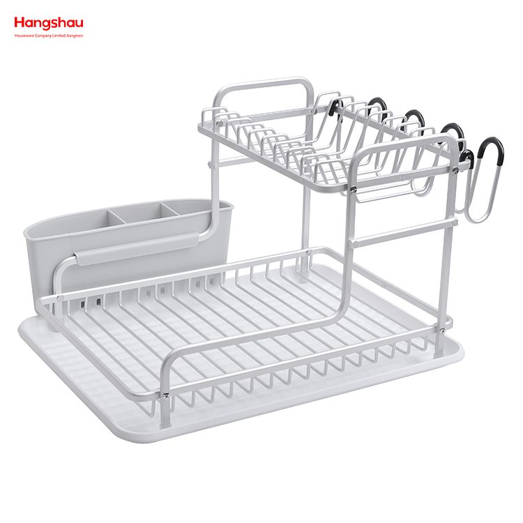 Bandeja de secado de Metal para platos, organizador de doble cubierta, estante para platos, almacenamiento de utensilios de cocina, aleación de aluminio 