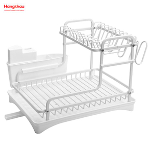 Almacenamiento de utensilios de cocina blanco, bandeja de secado de Metal de aleación de aluminio, organizador, soporte de doble cubierta, estante para platos 