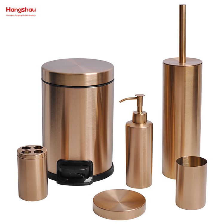 Accesorios de baño de oro rosa cepillado y electrónico Juego de lujo Dispensador de jabón familiar de lujo Soporte para cepillo de dientes Vaso Jabonera Soporte para cepillo de baño Cerámica 