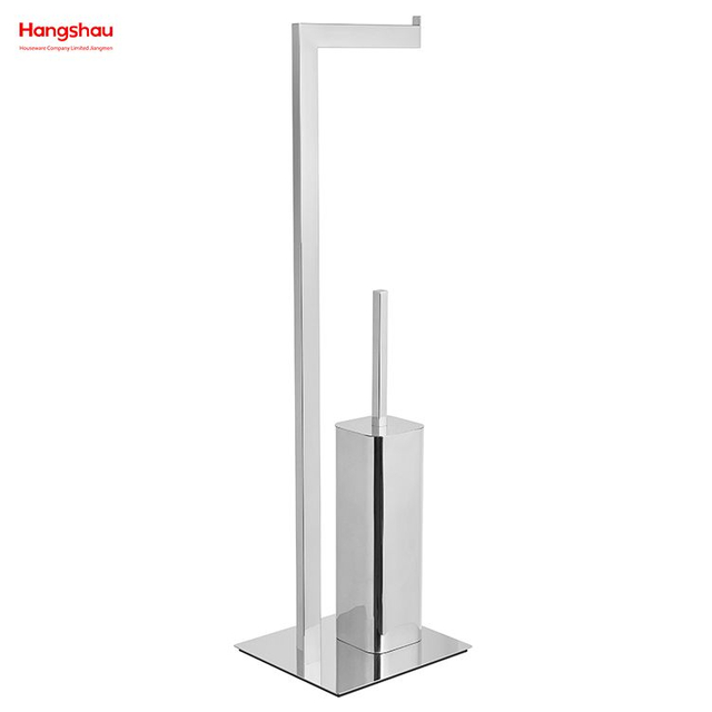 Soporte de cepillo de baño de Metal de pie pulido con espejo de lujo, tubo cuadrado, soporte de papel y cepillo de baño de acero inoxidable independiente