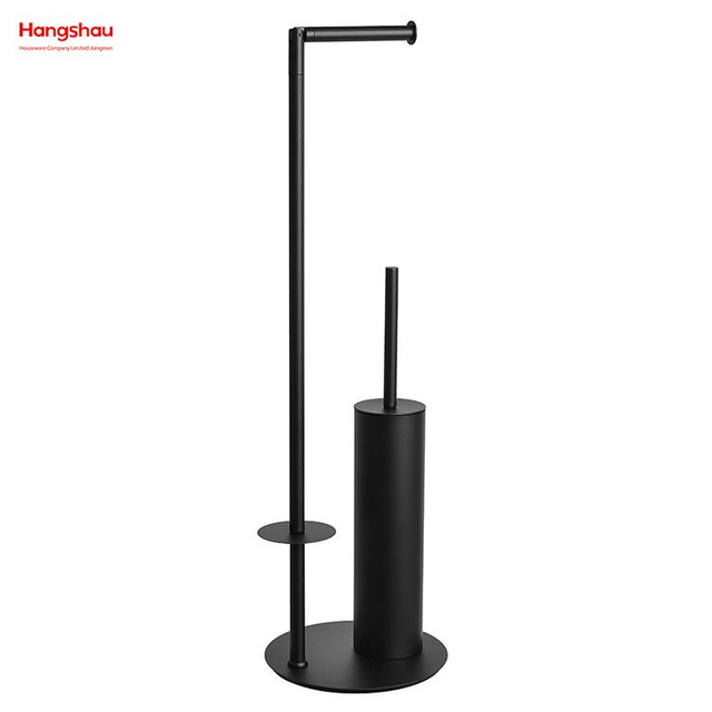 Recubrimiento de polvo negro con toallero, accesorio de limpieza de baño con soporte de cepillo de baño de Metal de pie y soporte de papel 