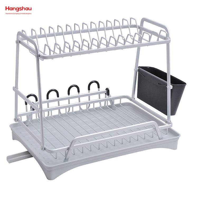 Organizador de doble cubierta, bandeja de secado de Metal, soporte para platos, estante para platos, almacenamiento de utensilios de cocina, aleación de aluminio 