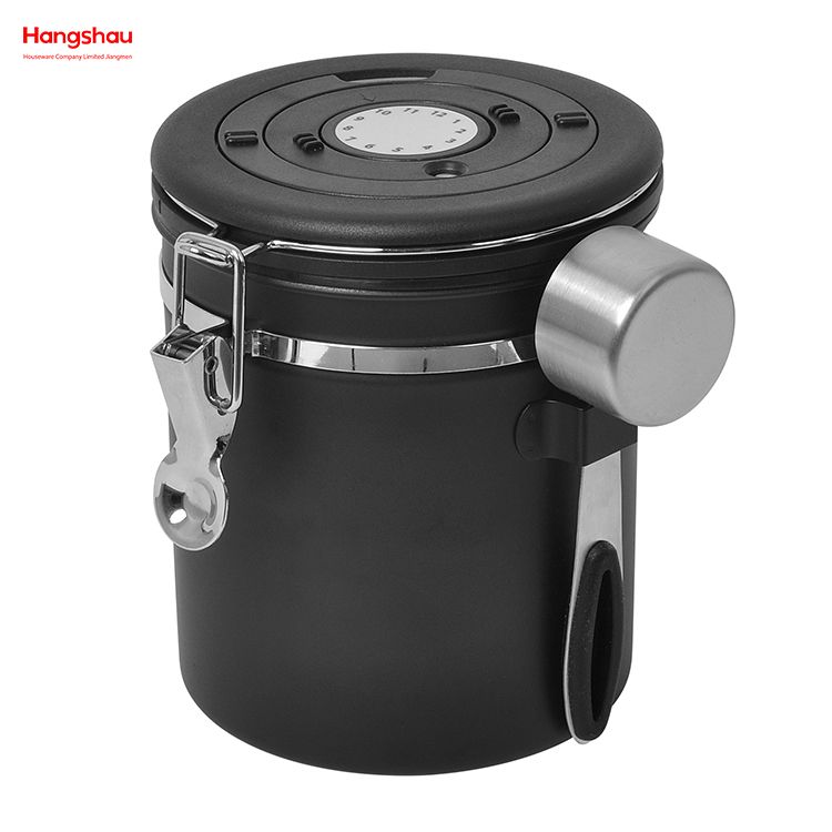 Contenedor de almacenamiento de alimentos secos, recipiente sellado al vacío para almacenamiento de alimentos, bote hermético de café negro de acero inoxidable