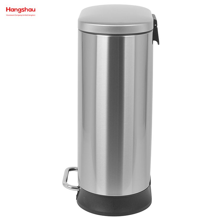 Contenedor de basura con pedal de acero inoxidable 30l, artículos para el hogar modernos 410, con cierre de tapa, bote de basura redondo lento y silencioso