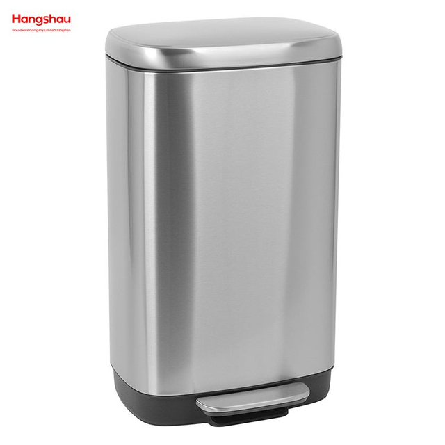 Cubo de basura de 30l, tapa delgada de acero inoxidable, cubo de basura de cocina, cubo de Pedal de Cierre Suave para Cocina