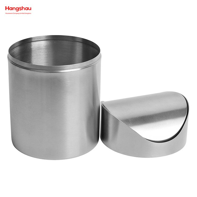 Contenedor de basura redondo de acero inoxidable de 3,5 L, contenedor de basura con tapa abatible, contenedor de basura de metal para habitación de hotel, contenedor de basura, contenedor de reciclaje de acero, bote de basura de metal con tapa