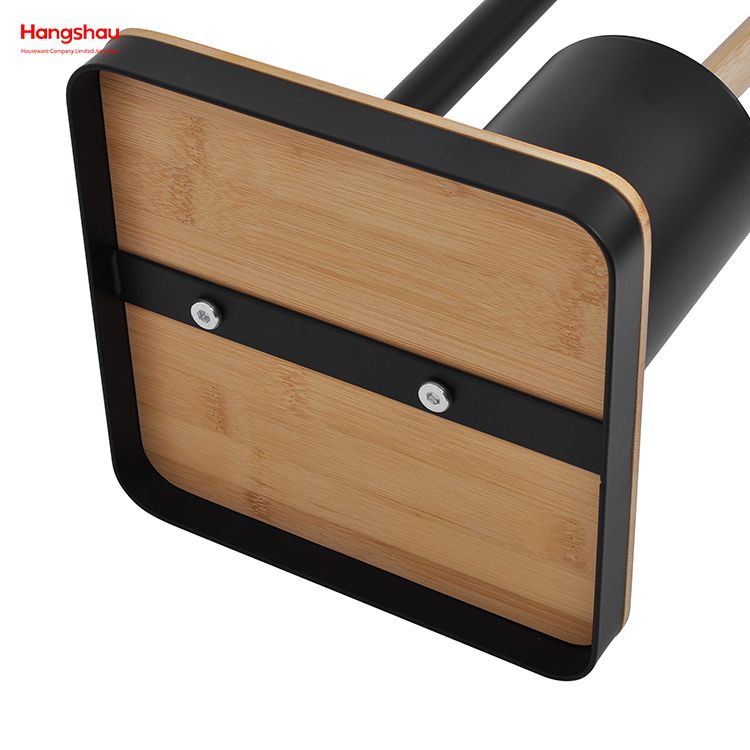 Escobillero de metal con base de bambú, soporte para pañuelos y bandeja, diseño independiente negro para teléfono