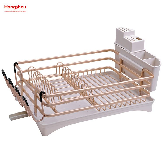 Soporte de cocina Estante para platos Estante para platos para encimera Portavasos Estante para platos de aleación de aluminio sobre fregadero Organizador Secado de metal Estante para bandejas de plástico 