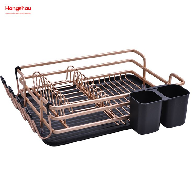 Soporte de cocina Estante para platos Estante para platos para encimera Portavasos Estante para platos de aleación de aluminio dorado sobre fregadero Organizador Secado de metal Estante para bandeja de platos de plástico 