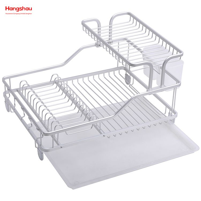 Soporte de doble cubierta, estante para platos, almacenamiento de utensilios de cocina, bandeja de secado de Metal de aleación de aluminio, organizador