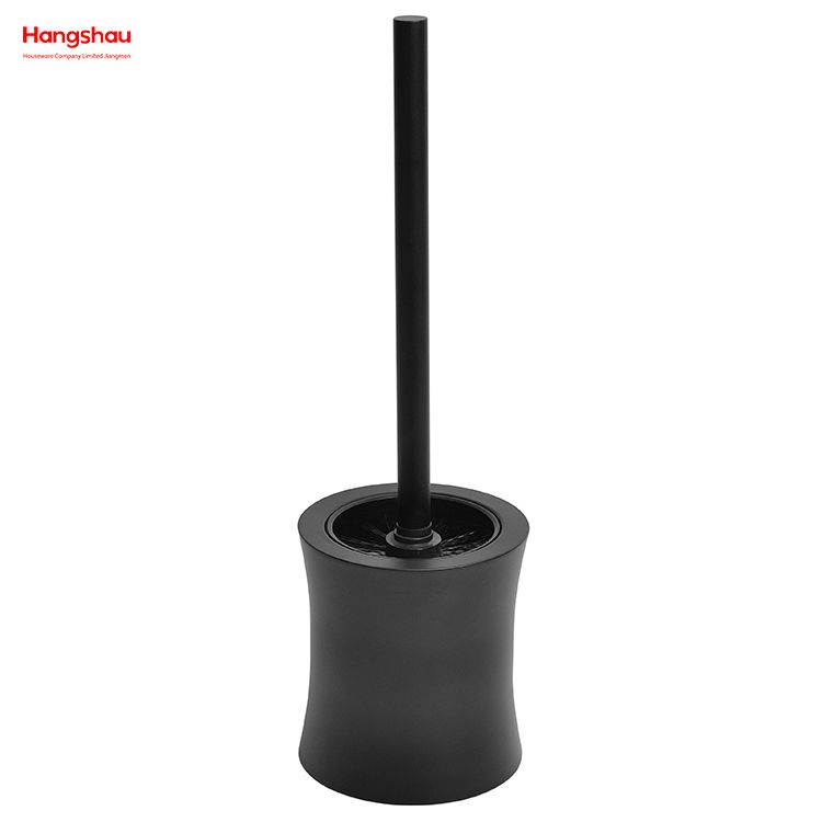 Escobilla de baño de hierro con recubrimiento en polvo negro, soporte para inodoro, juego de limpieza de cepillo de plástico