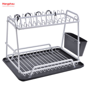 Estante para platos sobre organizador para fregadero, bandeja de secado de Metal de doble cubierta, soporte para platos, almacenamiento de utensilios de cocina, aleación de aluminio 