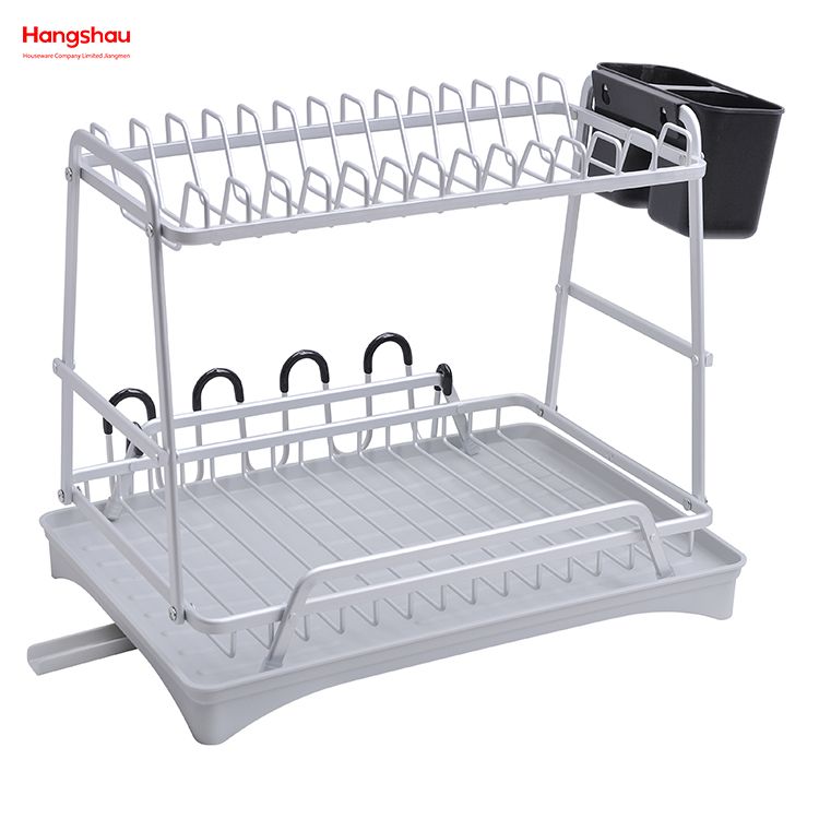Organizador de doble cubierta, bandeja de secado de Metal, soporte para platos, estante para platos, almacenamiento de utensilios de cocina, aleación de aluminio 