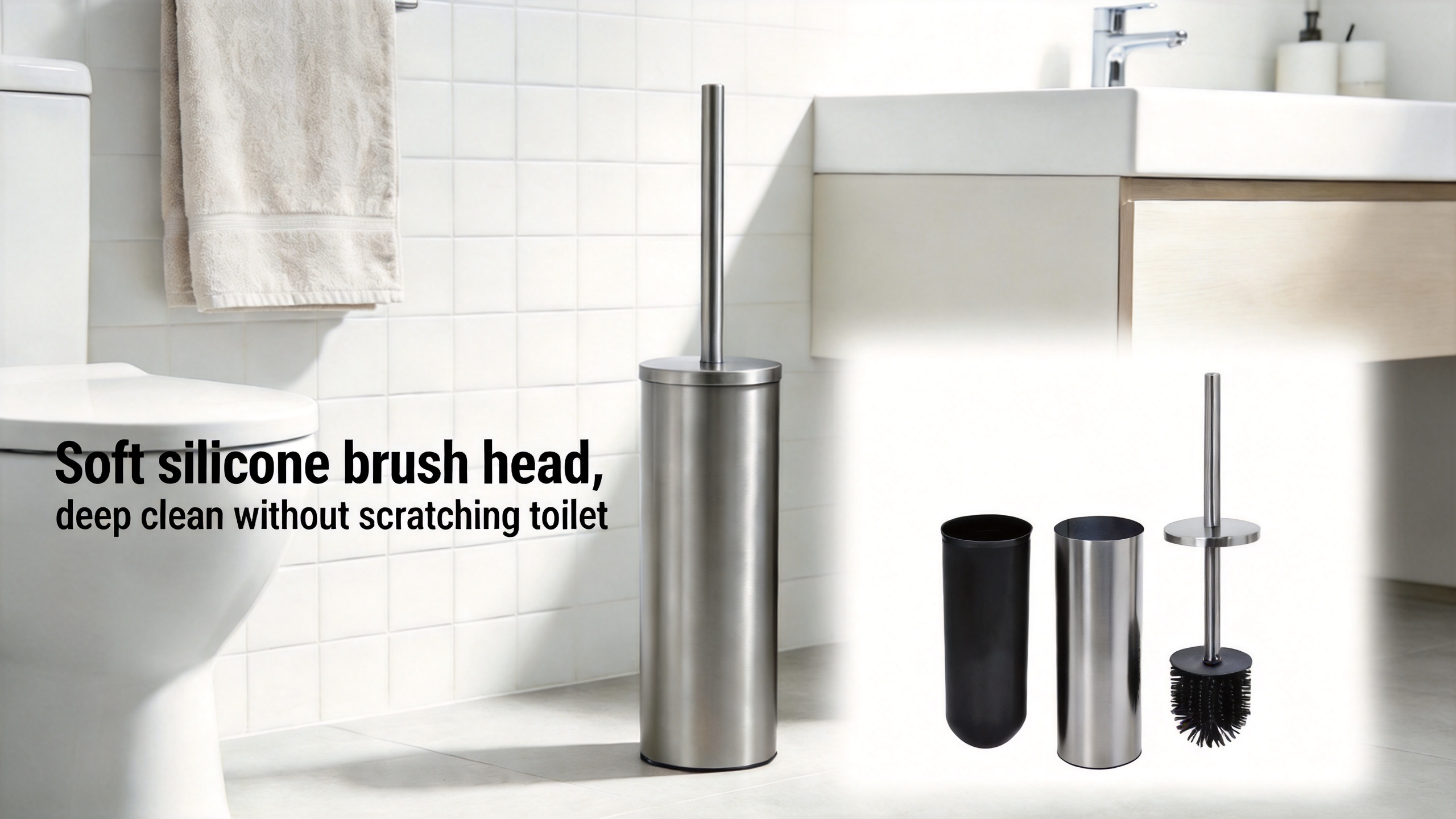 Escobilla de ba&ntilde;o de metal de acero inoxidable
